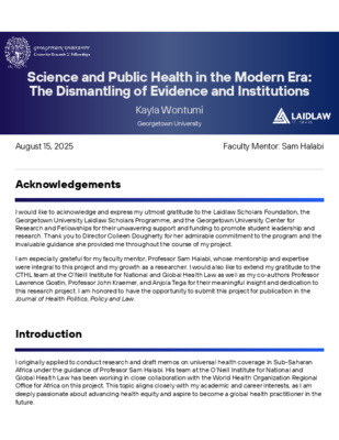 Science and Public Health in the Modern Era: The Dismantling of Evidence and Institutions