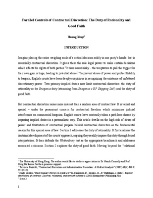 Parallel Controls of Contractual Discretion: The Duty of Rationality and Good Faith