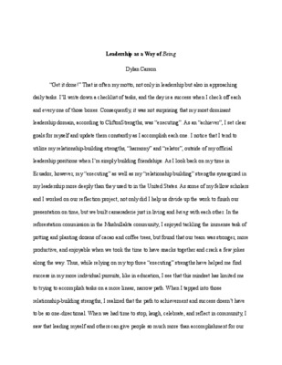 LiA Essay: Leadership as a Way of Being - Dylan Carson  