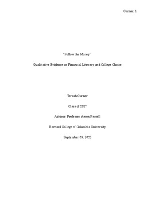  “Follow the Money”  Qualitative Evidence on Financial Literacy and College Choice [PAPER]
