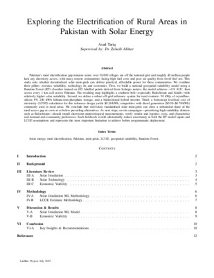Research Paper: Exploring the Electrification of Rural Areas in Pakistan with Solar Energy
