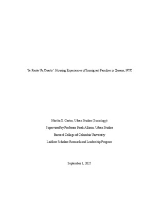‘Se Renta Un Cuarto’: Housing Experiences of Immigrant Families in Queens, NYC