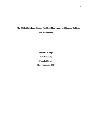 The U.S. Public Library System: The Third Place Impact on Children’s Wellbeing and Development