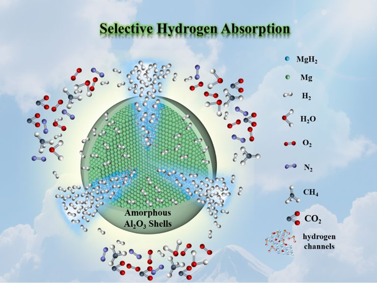 Solid–State Hydrogen Storage Materials with Excellent Selective Hydrogen Adsorption in the Presence of Alkanes, Oxygen, and Carbon Dioxide by Atomic Layer Amorphous Al2O3 Encapsulation