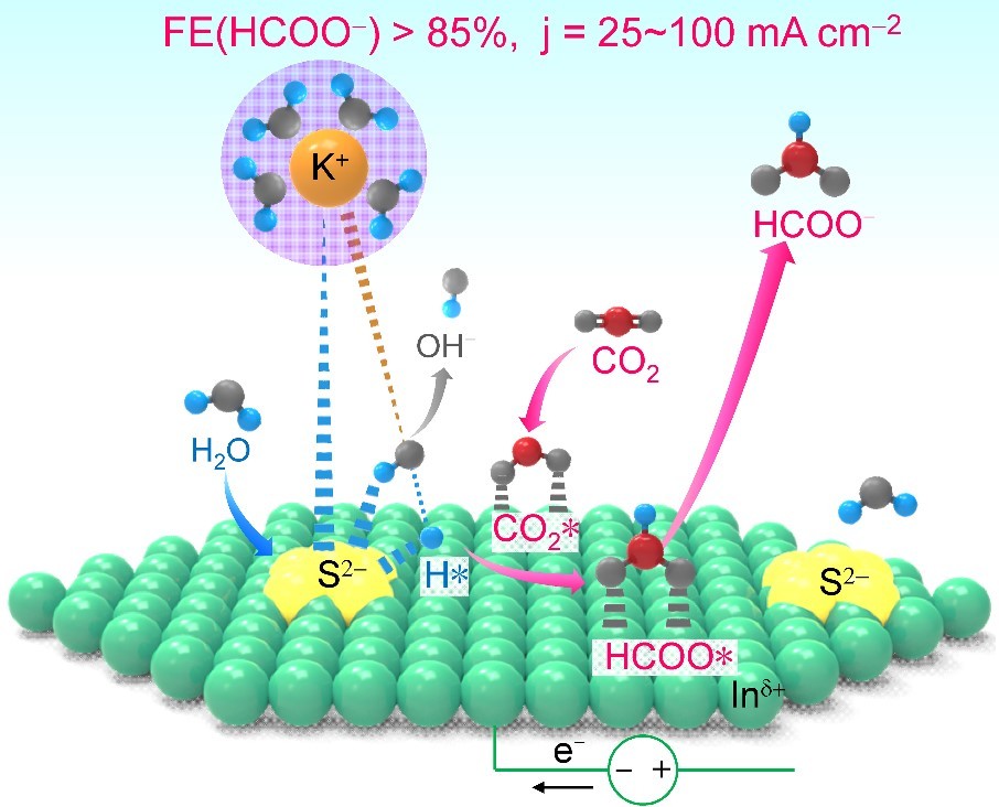 Enhancing CO2 electrocatalytic reduction to formate by S-induced water activation