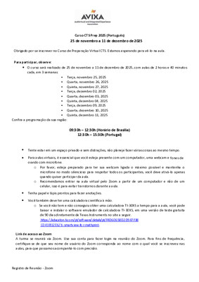 Carta de boas-vindas Curso CTS Prep Português 2025