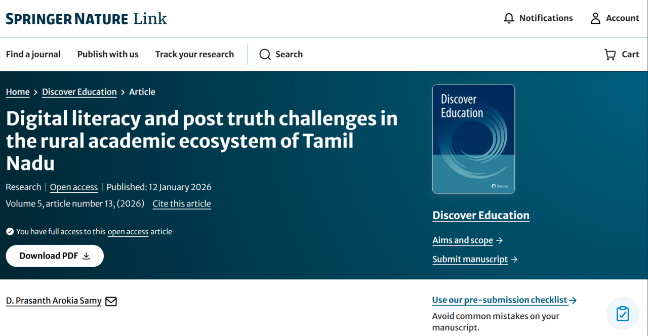 Digital literacy and post truth challenges in the rural academic ecosystem of Tamil Nadu