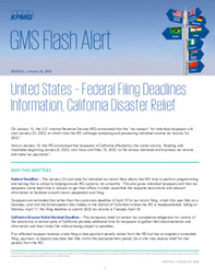 KPMG GMS Flash Alert - US - Federal Filing Deadlines Information, California Disaster Relief