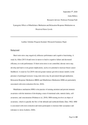 Summer I Laidlaw Research Summary Paper - Synergistic Effects of Mindfulness Meditation and Relaxation Response Meditation on Perceived Stress Levels