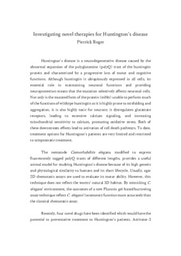 Investigating novel therapies for Huntington's disease - Research Proposal