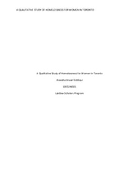 A Qualitative Study of Homelessness for Women in Toronto