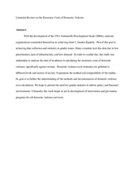 Literature Review on the Economic Costs of Domestic Violence