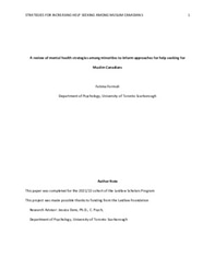 A review of mental health strategies among minorities to inform approaches for help seeking for Muslim Canadians