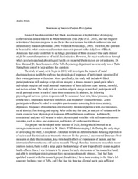 Initial Research Proposal: Studying Racism as a Traumatic Stressor