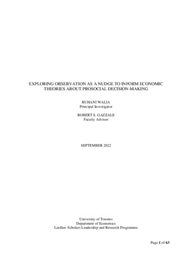 Exploring Observation as a Nudge to Inform Economic Theories About Prosocial Decision-Making by Ruhani Walia