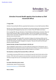 Schroders Personal Wealth appoints Alan Goodman as Chief Investment Officer