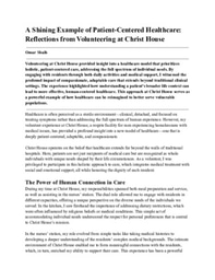 A Shining Example of Patient-Centered Healthcare: Reflections from Volunteering at Christ House