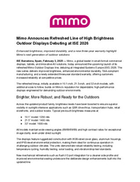 Mimo Announces Refreshed Line of High Brightness Outdoor Displays Debuting at ISE 2026