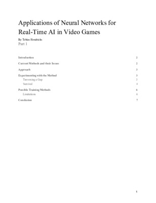 Project Report: Applications of Neural Networks for Real-Time AI in Video Games