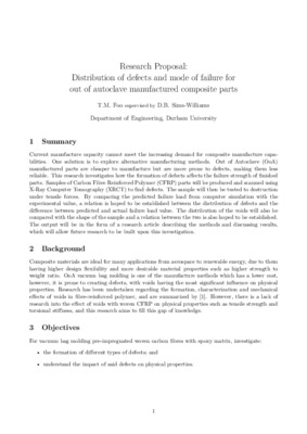 Research Proposal: Distribution of defects and mode of failure for out of autoclave manufactured composite parts