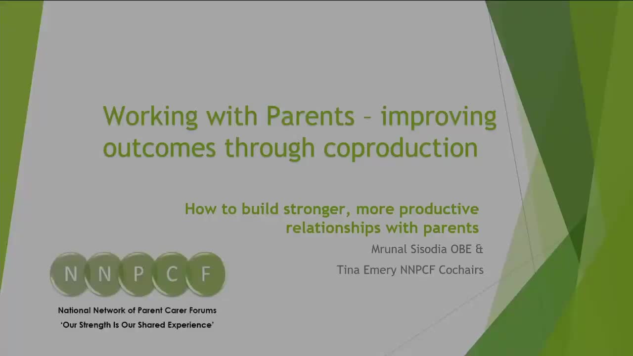 Working with parents – improving outcomes through co-production