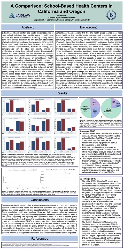 Summer One Research Poster - "A Comparison: School-Based Health Centers in California and Oregon"