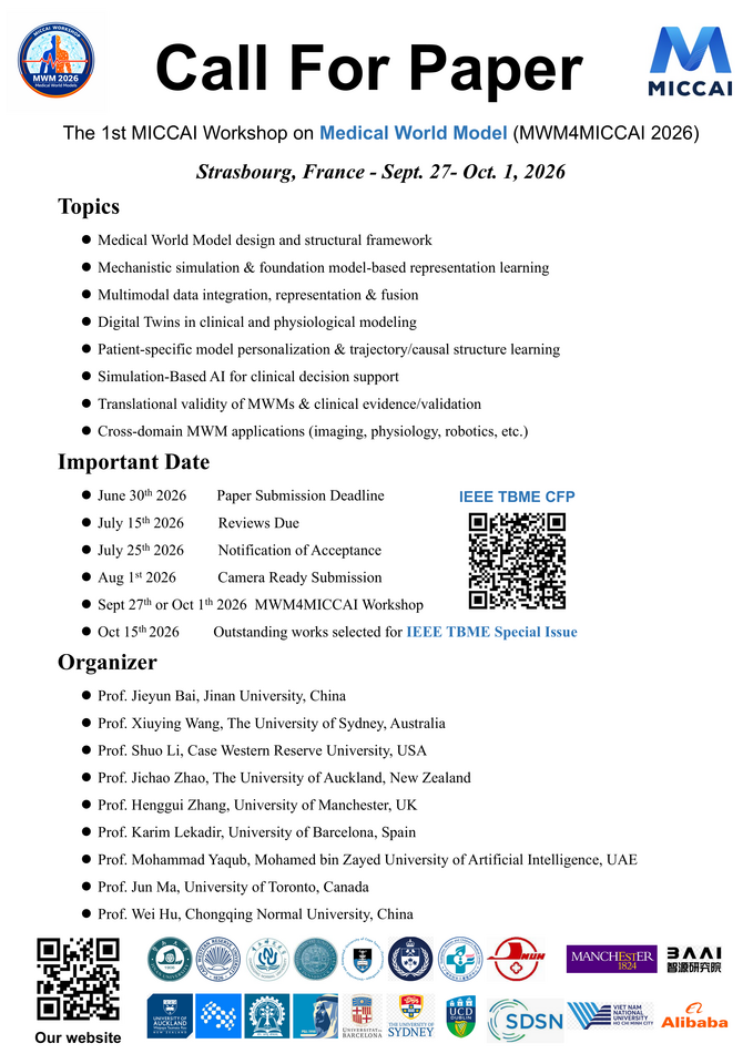 MICCAI 2026 Workshop on Medical World Model (MWM)