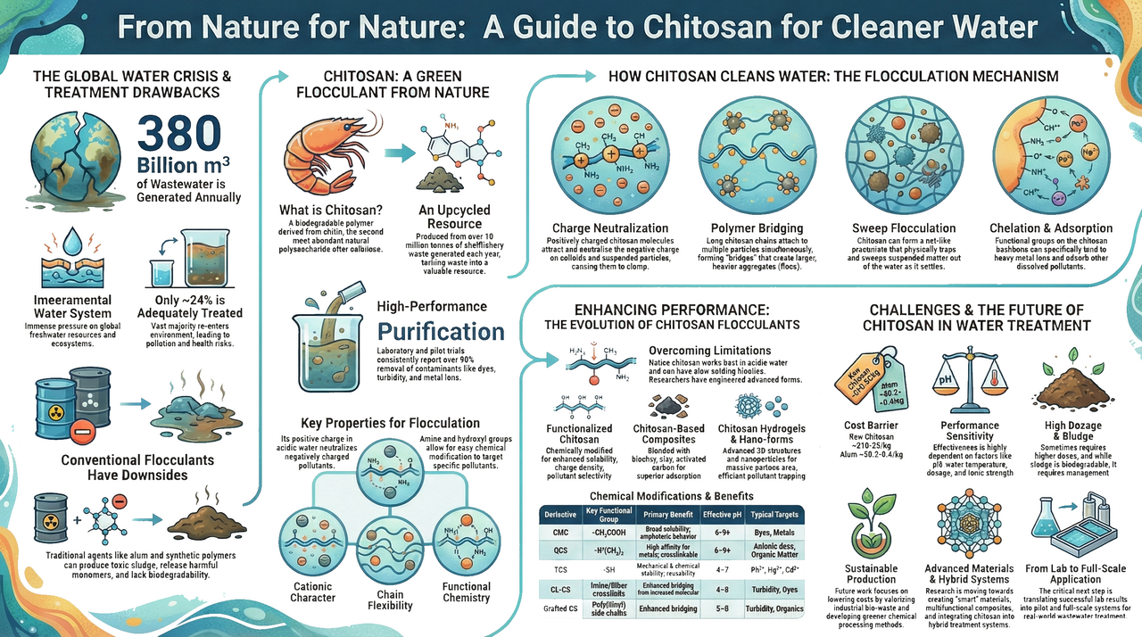 Chitosan Flocculants for Sustainable Water Purification: A Review