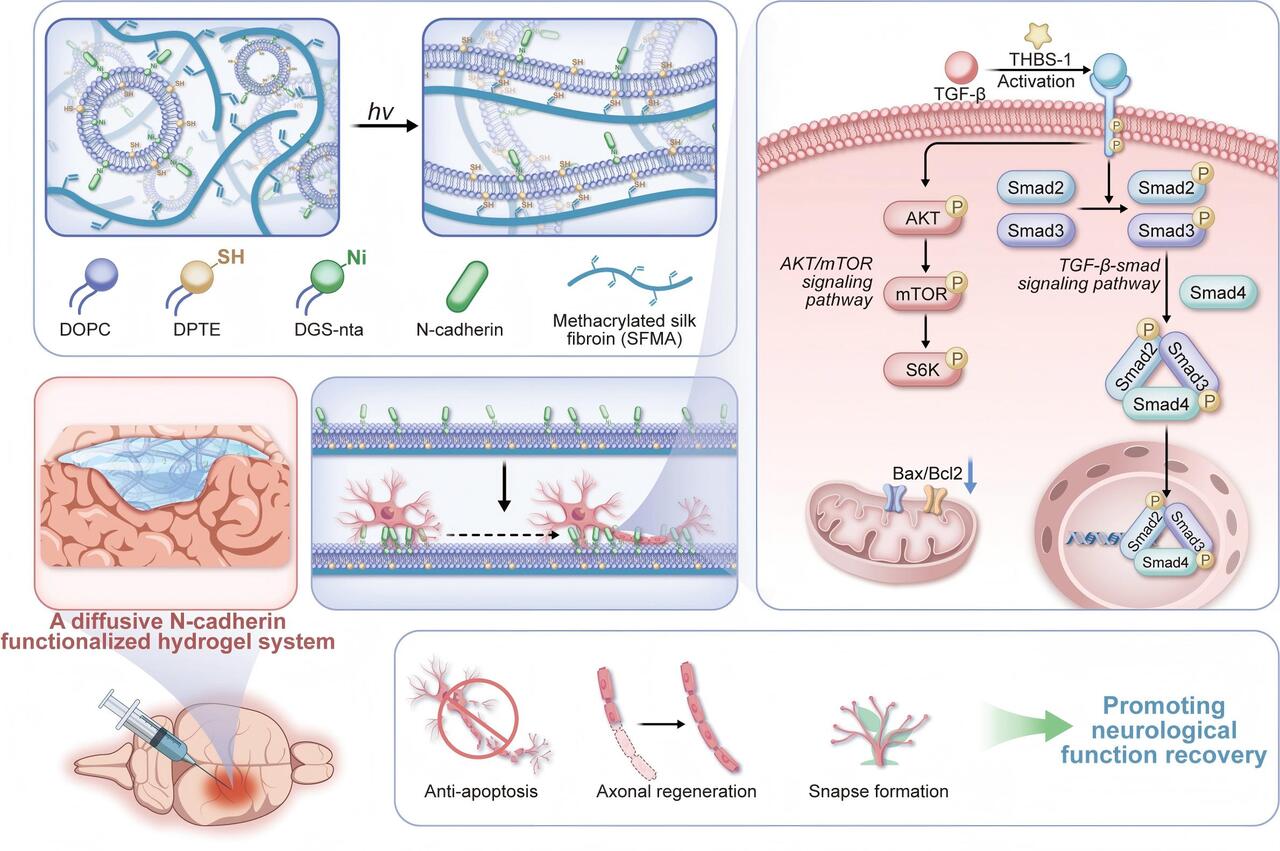 Hydrogel with cell-cell adhesion cues enhances neural regeneration