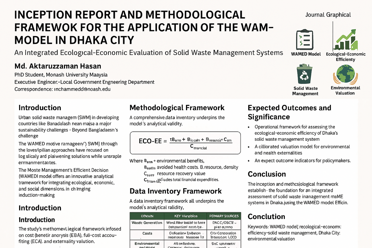 Inception Report and Methodological Framework for the Application of the WAMED Model in Dhaka City: An Integrated Ecological–Economic Evaluation of Solid Waste Management Systems